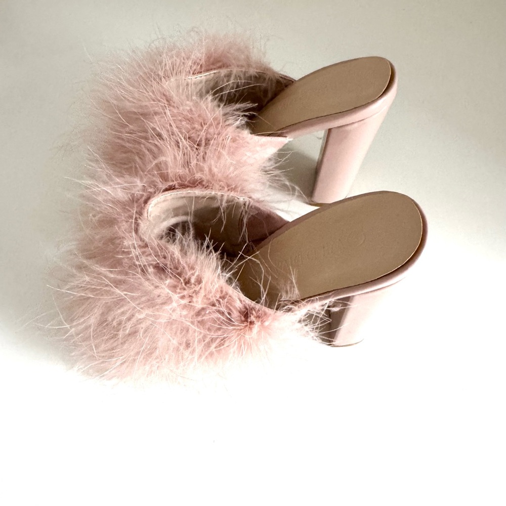 Wild Diva Blush Pink Feathered Slip On Heeled Mules size 5 - Picture 10 of 15